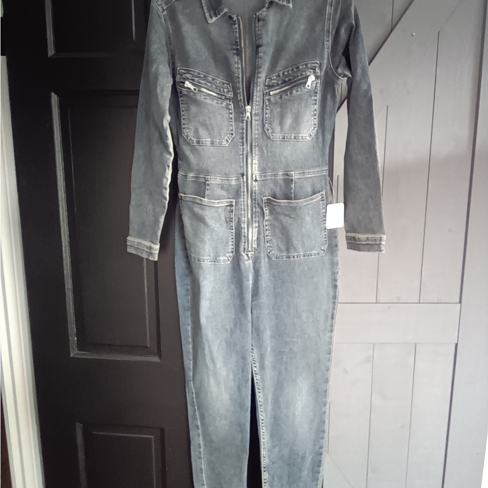 Free People Denim Jumpsuit with Front Pockets